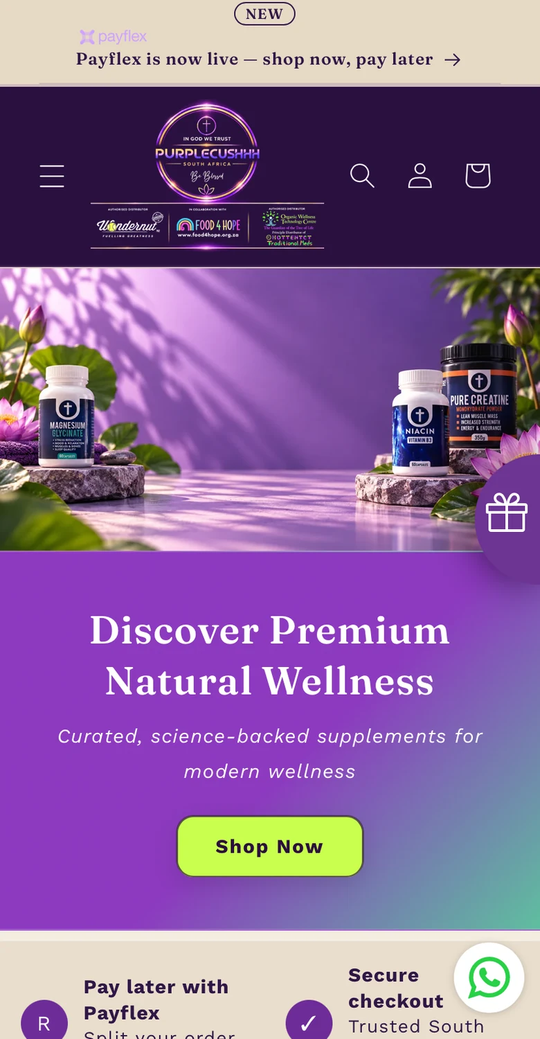 New Purple Cushhh homepage on mobile