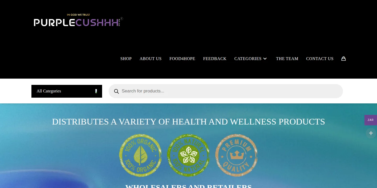 Purple Cushhh homepage on WooCommerce, December 2025